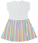 Clothe Funn Girls Fancy Look Striper, Short Sleeve Frock, Off White & Stripes