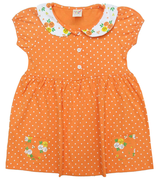 Clothe Funn New Born Baby Girl Dress, Orange AOP