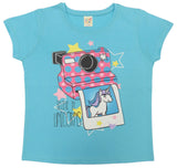 Clothe Funn Girls Printed Cotton Half Sleeves T-Shirt & Full Pant Nightwear Set, Sky Blue & Baby Pink
