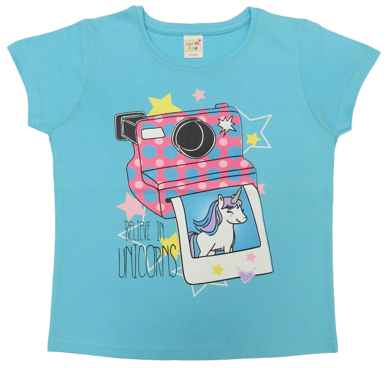 Clothe Funn Girls Printed Cotton Half Sleeves T-Shirt & Full Pant Nightwear Set, Sky Blue & Baby Pink