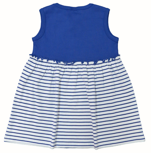 Clothe Funn New Born Baby Girls Dress, Royal Blue Stripes