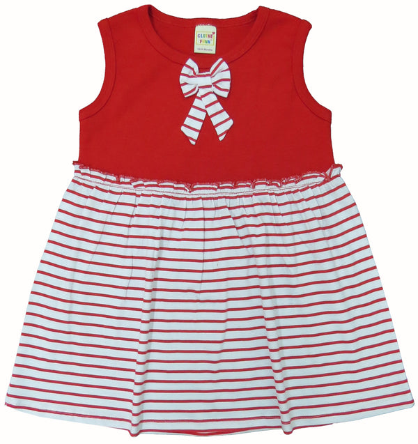 Clothe Funn New Born Baby Girls Dress, Red Stripes