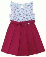 Clothe Funn Girls Fancy Short Sleeve Frock, White AOP & Wine