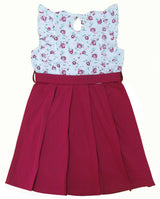 Clothe Funn Girls Fancy Short Sleeve Frock, White AOP & Wine