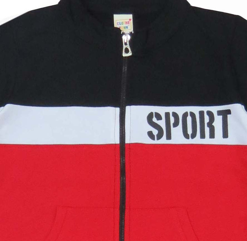 Clothe Funn Boys Tracksuit, Jacket With Track Pant, White, Red & Black