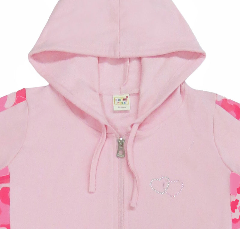 Clothe Funn Girls Track Suit, Hood Jacket & Track Pant, Pink Military