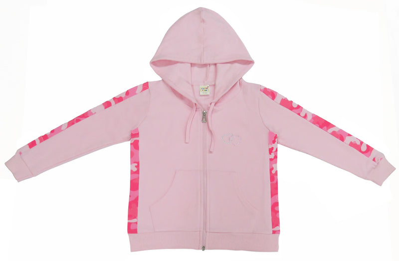 Clothe Funn Girls Track Suit, Hood Jacket & Track Pant, Pink Military