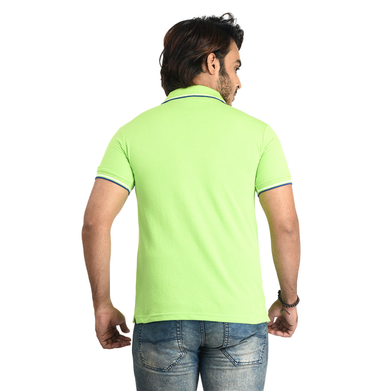 Clothe Funn Mens Polo T-Shirt Embroidery, Lime Green