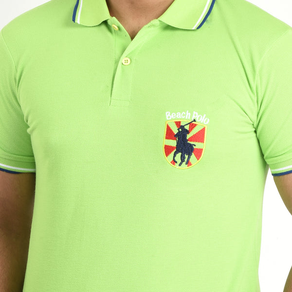 Clothe Funn Mens Polo T-Shirt Embroidery, Lime Green