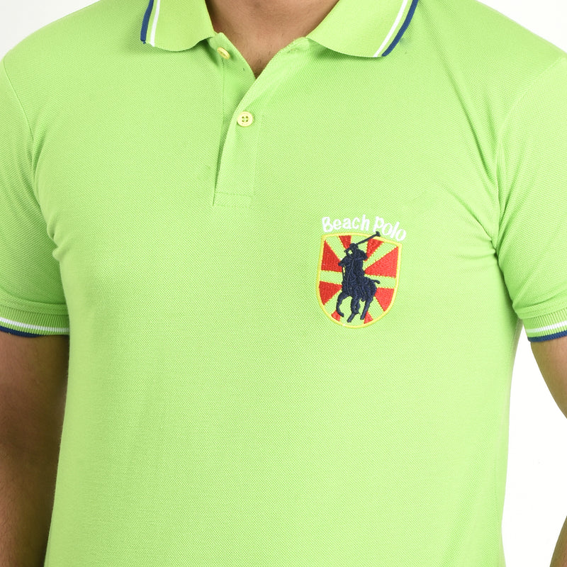 Clothe Funn Mens Polo T-Shirt Embroidery, Lime Green