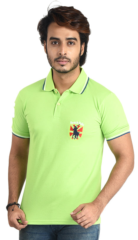 Clothe Funn Mens Polo T-Shirt Embroidery, Lime Green