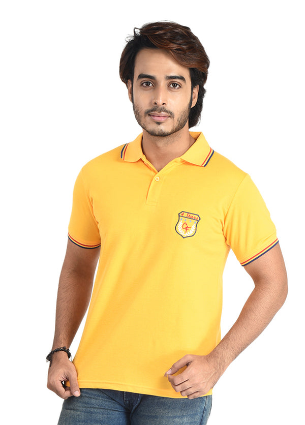 Clothe Funn Mens Polo T-Shirt Embroidery, Gold