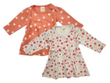 Clothe Funn Baby Girls Full Sleeve Dress Coral & Off-White (Pack of 2)