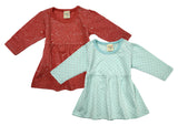 Clothe Funn Baby Girls Full Sleeve Dress Coral & Mint (Pack of 2)
