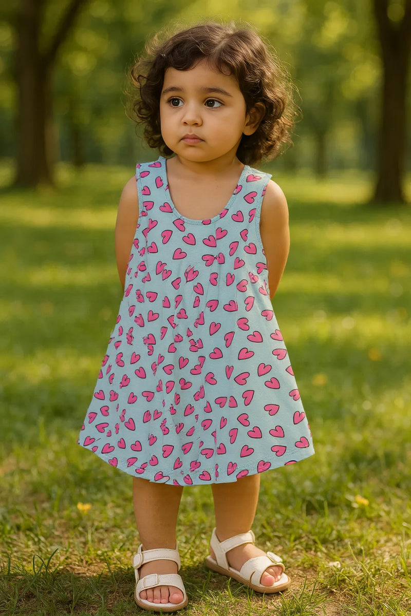 Clothe Funn Baby Girls Sleeveless Printed Frock Combo:-2 Lemon/Sky Blue/Gold(Pack Of 3)