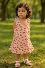 Clothe Funn Baby Girls Sleeveless Printed Frock Combo:-4 Lemon/Peach/Blue  (Pack Of 3)