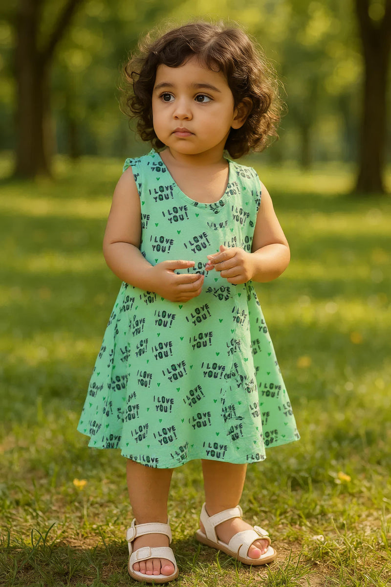 Clothe Funn Baby Girls Sleeveless Printed Frock Combo:-1 Mint/Sky Blue/Pink (Pack Of 3)