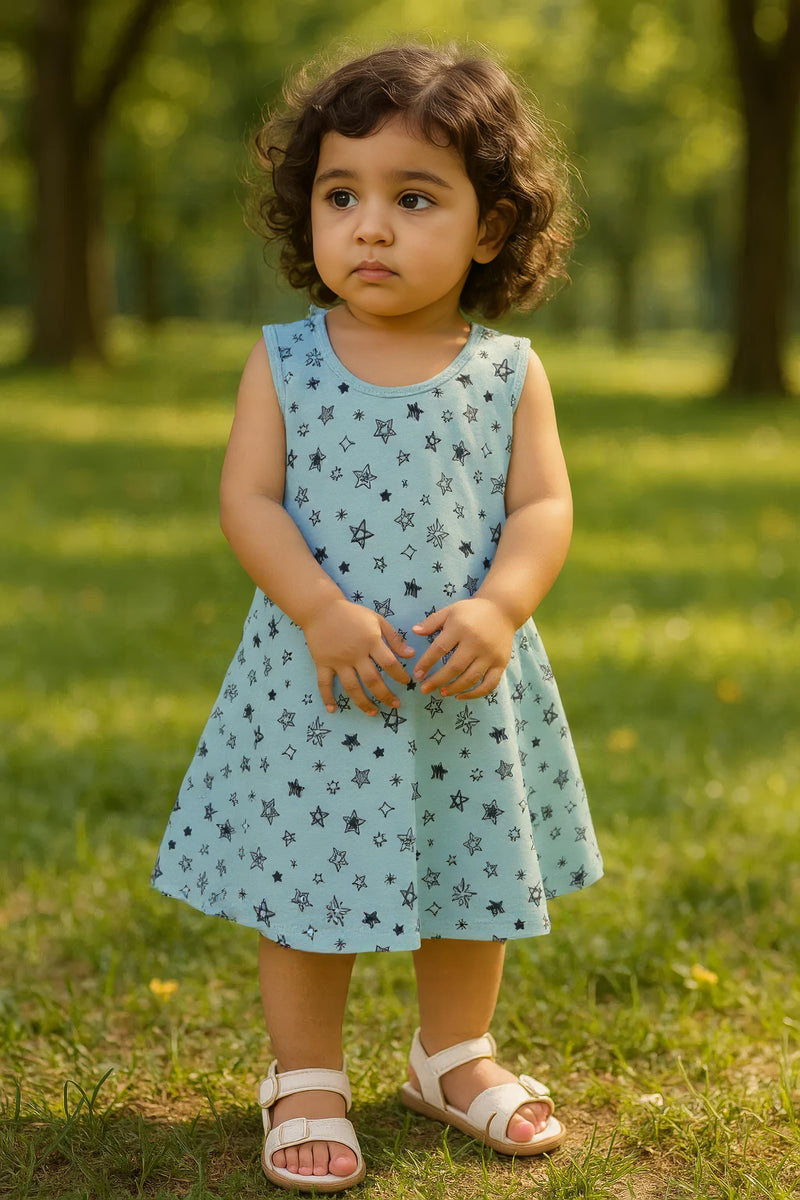 Clothe Funn Baby Girls Sleeveless Printed Frock Combo:-4 Lemon/Peach/Blue  (Pack Of 3)