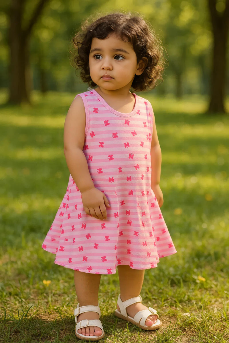 Clothe Funn Baby Girls Sleeveless Printed Frock Combo:-1 Mint/Sky Blue/Pink (Pack Of 3)
