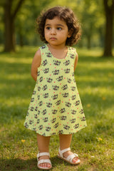 Clothe Funn Baby Girls Sleeveless Printed Frock Combo:-4 Lemon/Peach/Blue  (Pack Of 3)