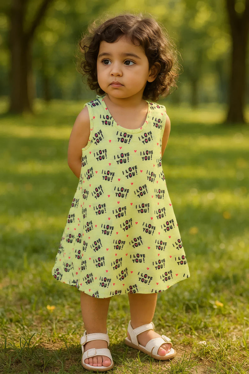 Clothe Funn Baby Girls Sleeveless Printed Frock Combo:-4 Lemon/Peach/Blue  (Pack Of 3)