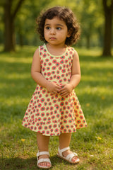 Clothe Funn Baby Girls Sleeveless Printed Frock Combo:-3 Lemon/Pink/S.Blue (Pack Of 3)