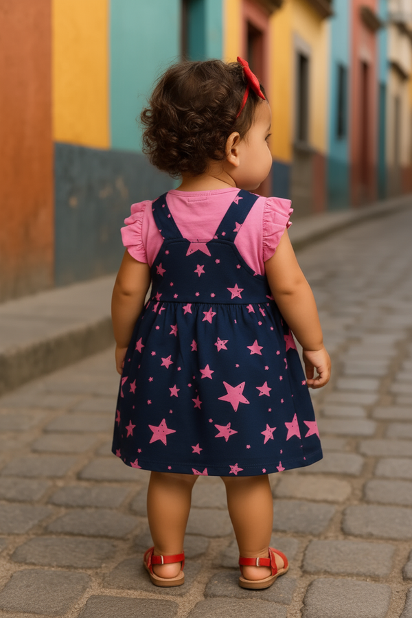 Clothe Funn New Born Baby Girls Dress, Pink/Navy
