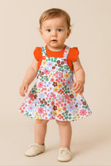 Clothe Funn New Born Baby Girl's Dress, Off White/Orange