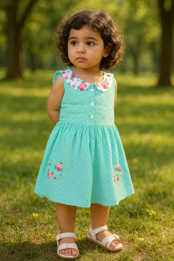 Clothe Funn New Born Baby Girl Dress, Mint AOP