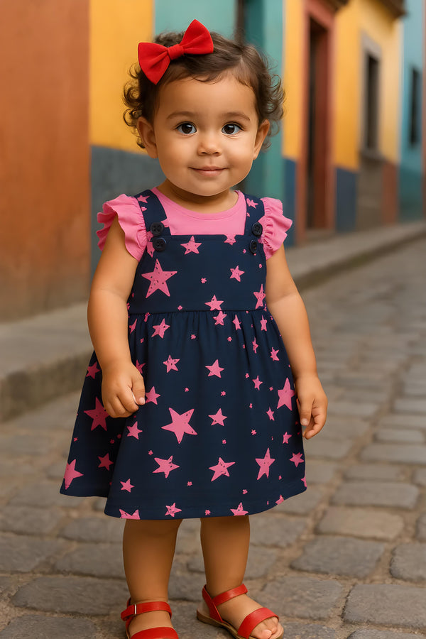 Clothe Funn New Born Baby Girls Dress, Pink/Navy