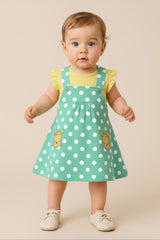 Clothe Funn New Born Baby Girls Dress, Mint Green/Yellow
