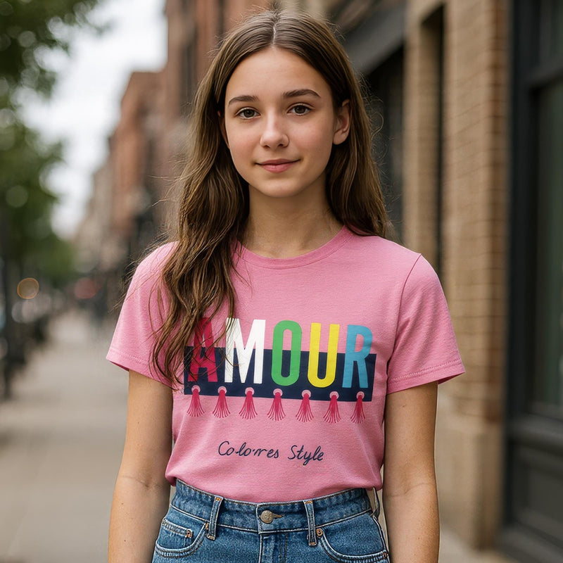 Girls Chest Printed T-Shirts,Pink, Combo:-3 (Pack of 2)