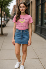 Girls Chest Printed T-Shirts,Pink, Combo:-4 (Pack of 2)