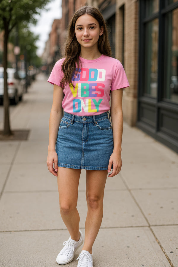 Girls Chest Printed T-Shirts,Pink, Combo:-12 (Pack of 2)