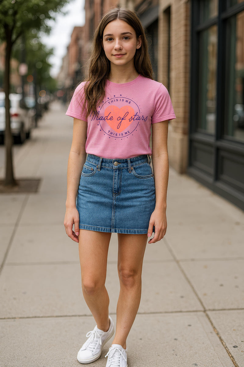 Girls Chest Printed T-Shirts,Pink, Combo:-10 (Pack of 2)