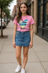 Clothe Funn Girls Chest Printed T-Shirts,Pink, Combo:-20 (Pack of 2)