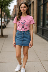 Girls Chest Printed T-Shirts,Pink, Combo:-8 (Pack of 2)