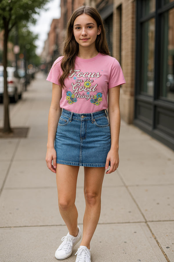 Girls Chest Printed T-Shirts,Pink, Combo:-27 (Pack of 2)