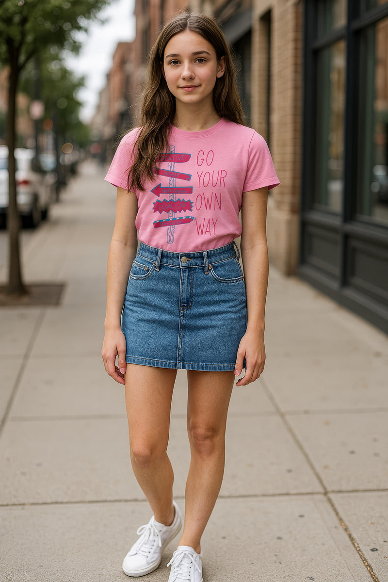 Girls Chest Printed T-Shirts,Pink, Combo:-10 (Pack of 2)