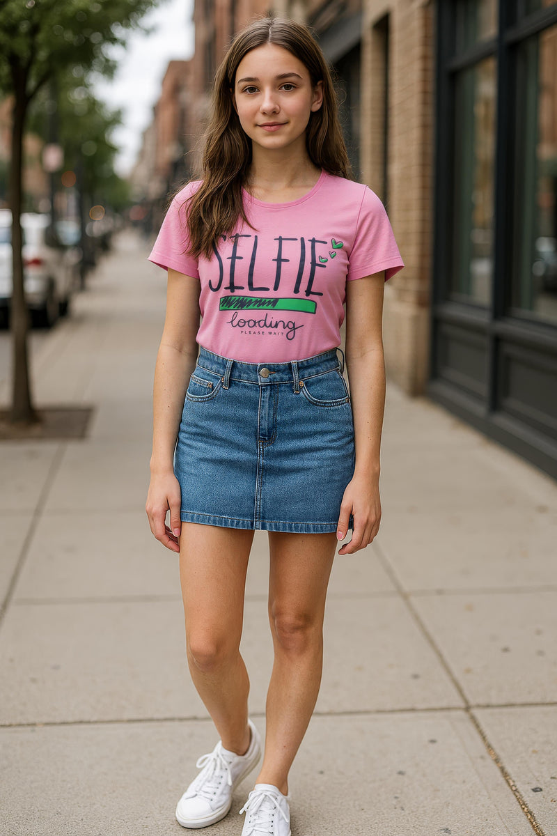 Clothe Funn Girls Chest Printed T-Shirts,Pink, Combo:-15 (Pack of 2)