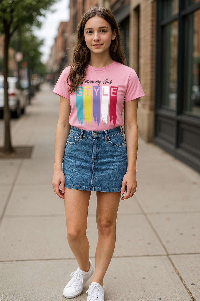 Girls Chest Printed T-Shirts,Pink, Combo:-27 (Pack of 2)