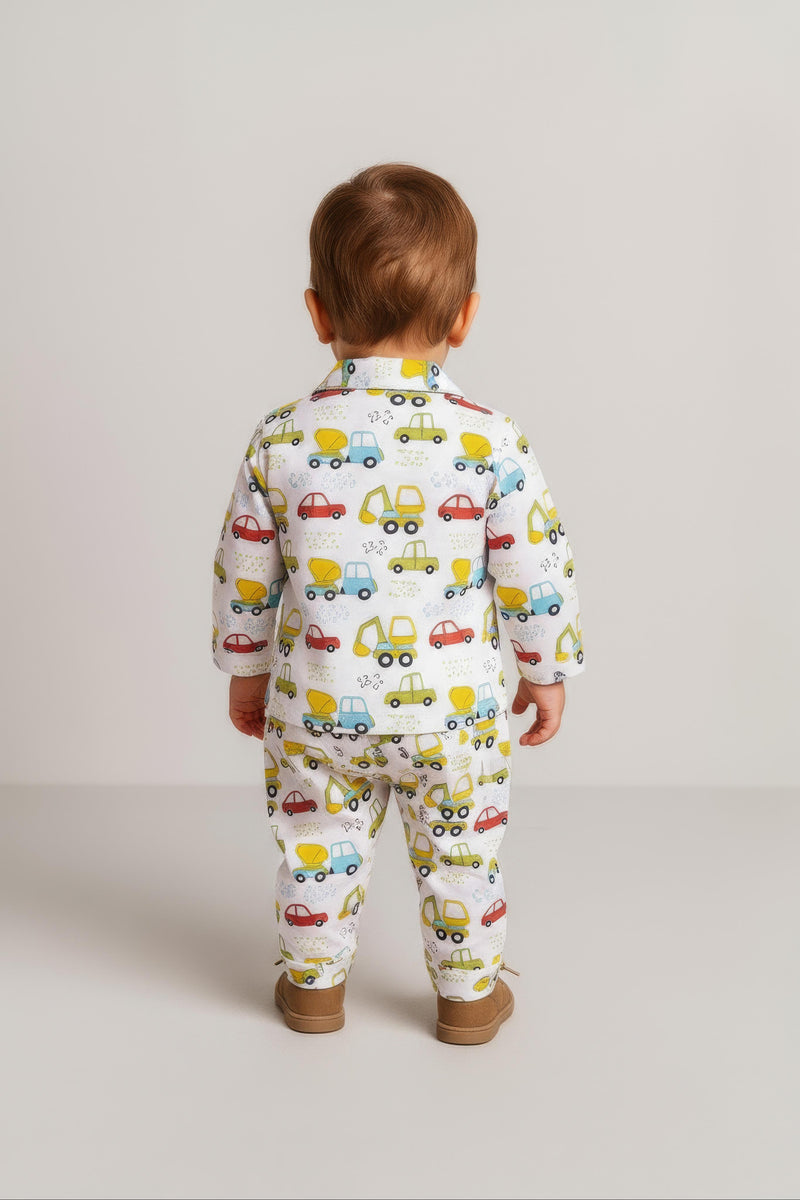 Clothe Funn Boys Cotton Night Suit Set , White