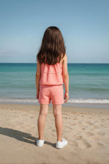 Clothe Funn Girls Co-ord Set, Short Set, Peach Polka