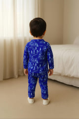 Clothe Funn Boys Cotton Night Suit Set , Royal Blue