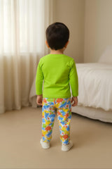 Clothe Funn Boys Cotton Night Wear Set , Lime green & White AOP