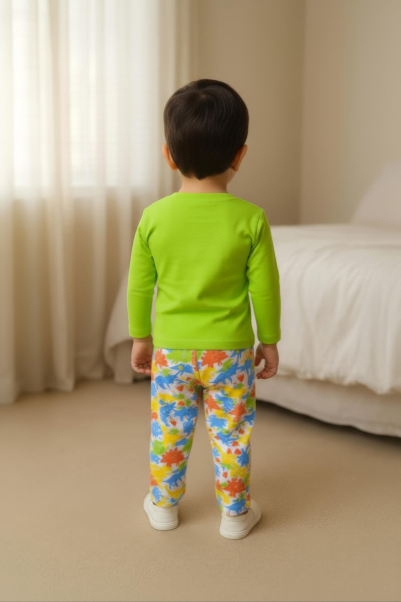 Clothe Funn Boys Cotton Night Wear Set , Lime green & White AOP