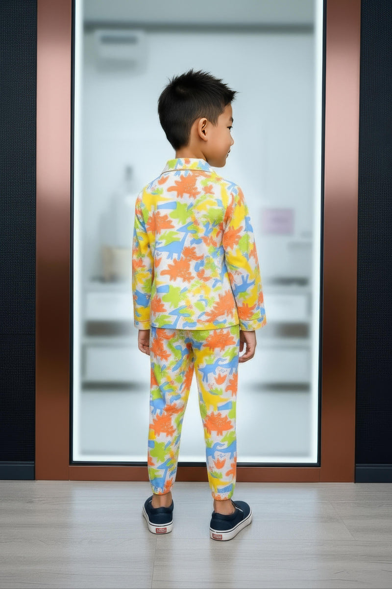 Clothe Funn Boys Cotton Night Suit Set, Orange