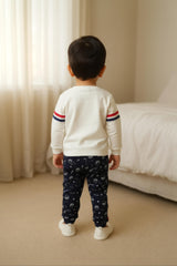 Clothe Funn Baby Boys Co-Ordinate Set, Full Sleeve T-Shirts & Full Pant, Off white & Navy