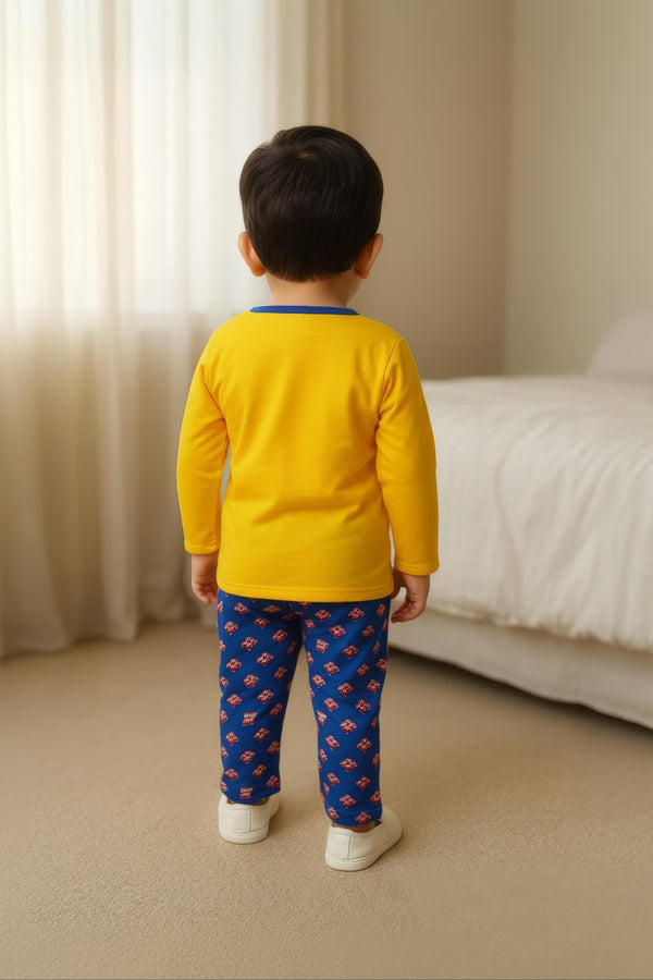 Clothe Funn Baby Boys Co-Ordinate Set, Full Sleeve T-Shirts & Full Pant, Gold & Royal