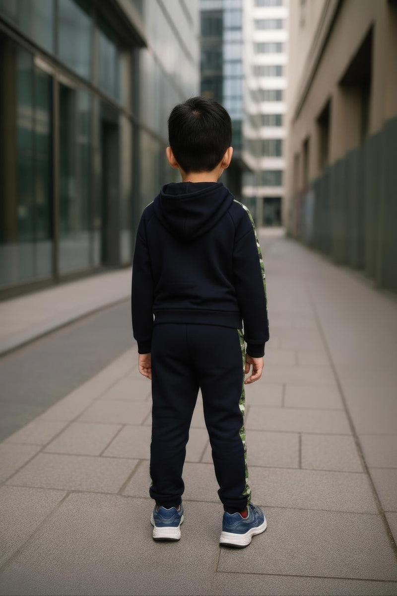 Clothe Funn Boys Full Sleeve Jacket & Track Pant Set, Black